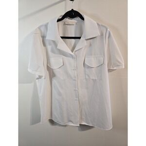 Belle Poque Blouse Womens 2XL White Classic Collar Short Sleeve Button Front